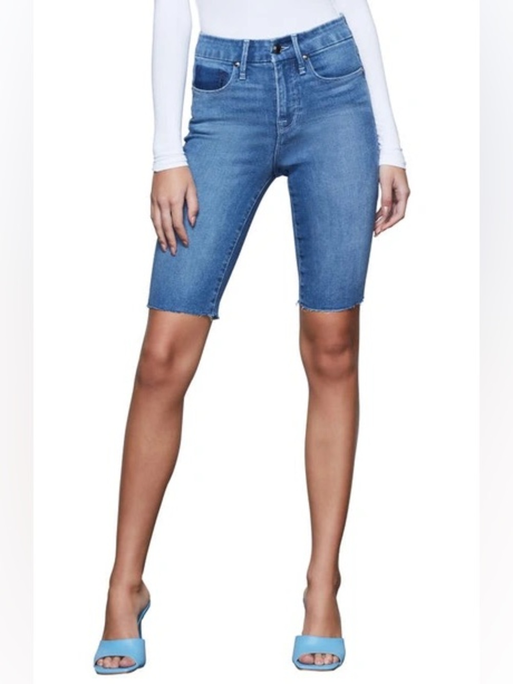 Raw Hem Bermuda Denim Shorts by Good American Size 18